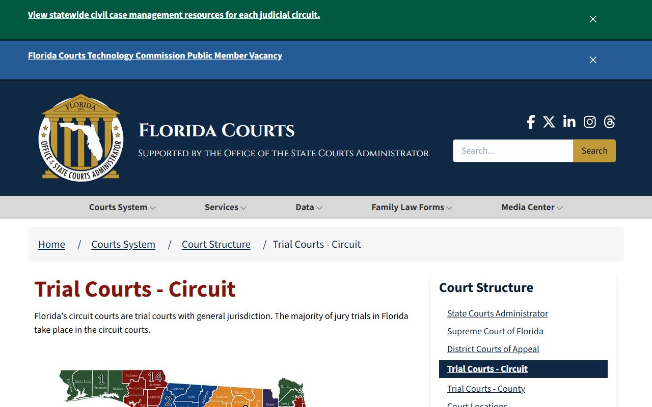 Florida circuit court overview on the state courts website