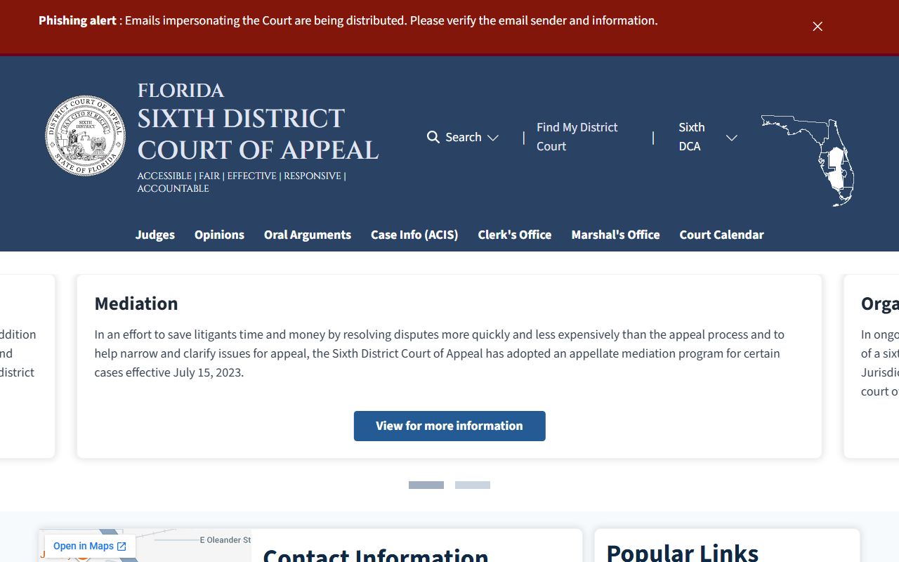 Sixth District Court of Appeal website for Osceola County appeals