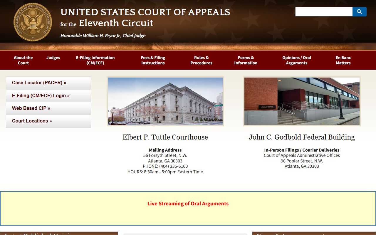 Eleventh Circuit Court of Appeals website for federal appeals