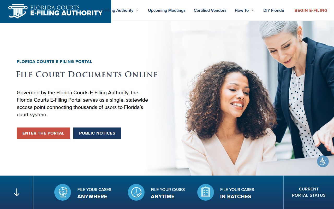 Florida Courts ePortal e-filing site for state court documents