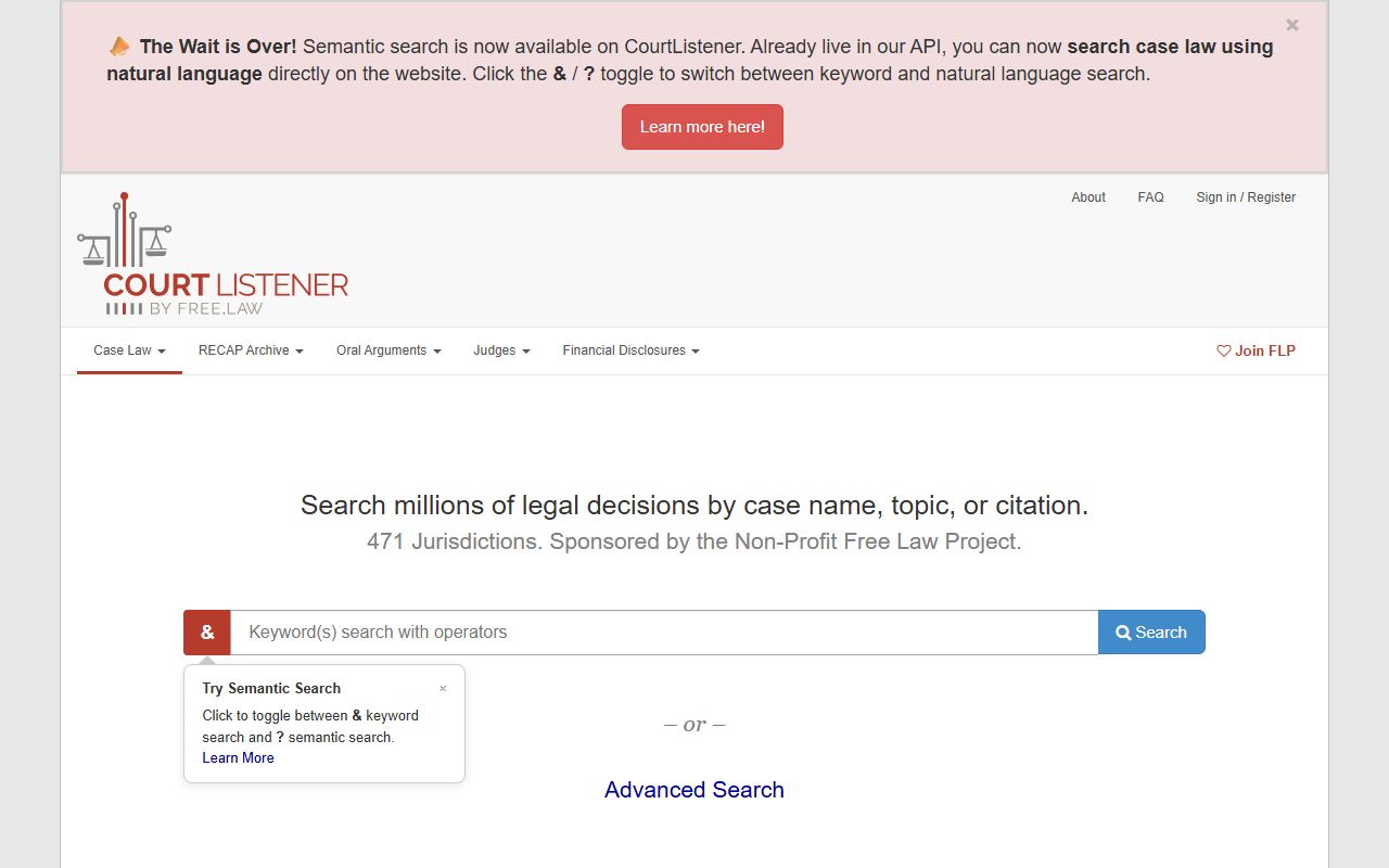 CourtListener free federal docket and opinion search
