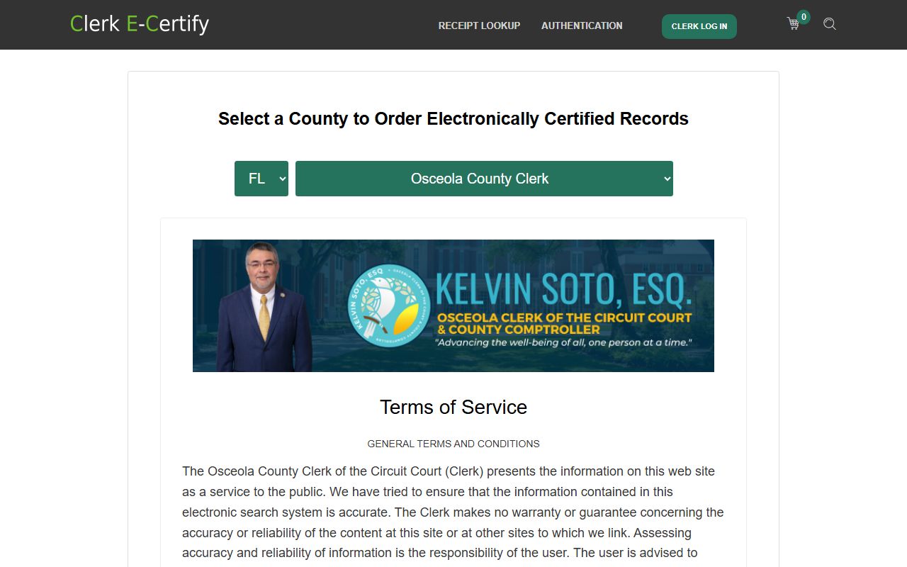 Osceola County certified court records ordering portal
