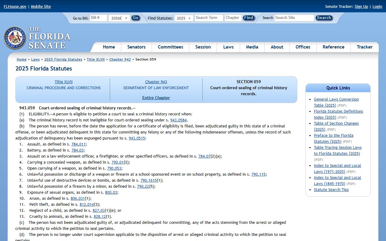 Florida court-ordered sealing statute that applies to Osceola County records