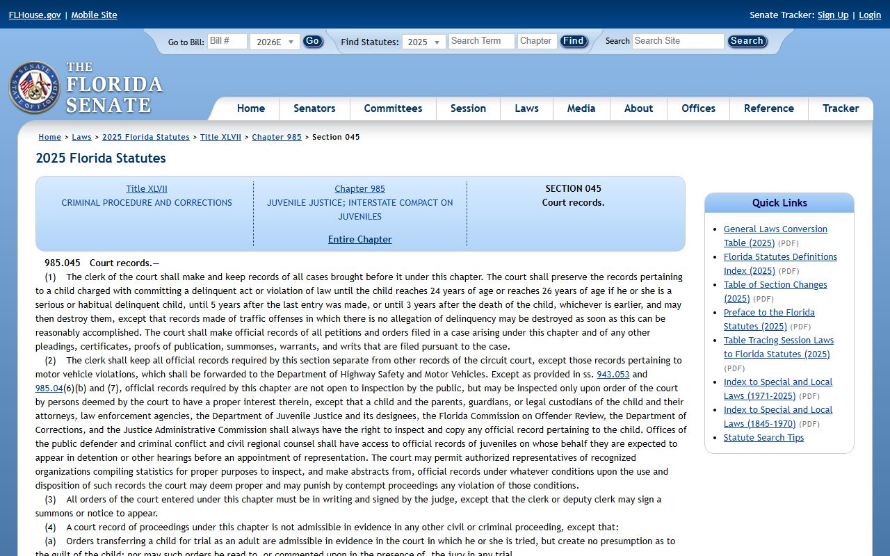 Florida juvenile court records confidentiality statute for Osceola County