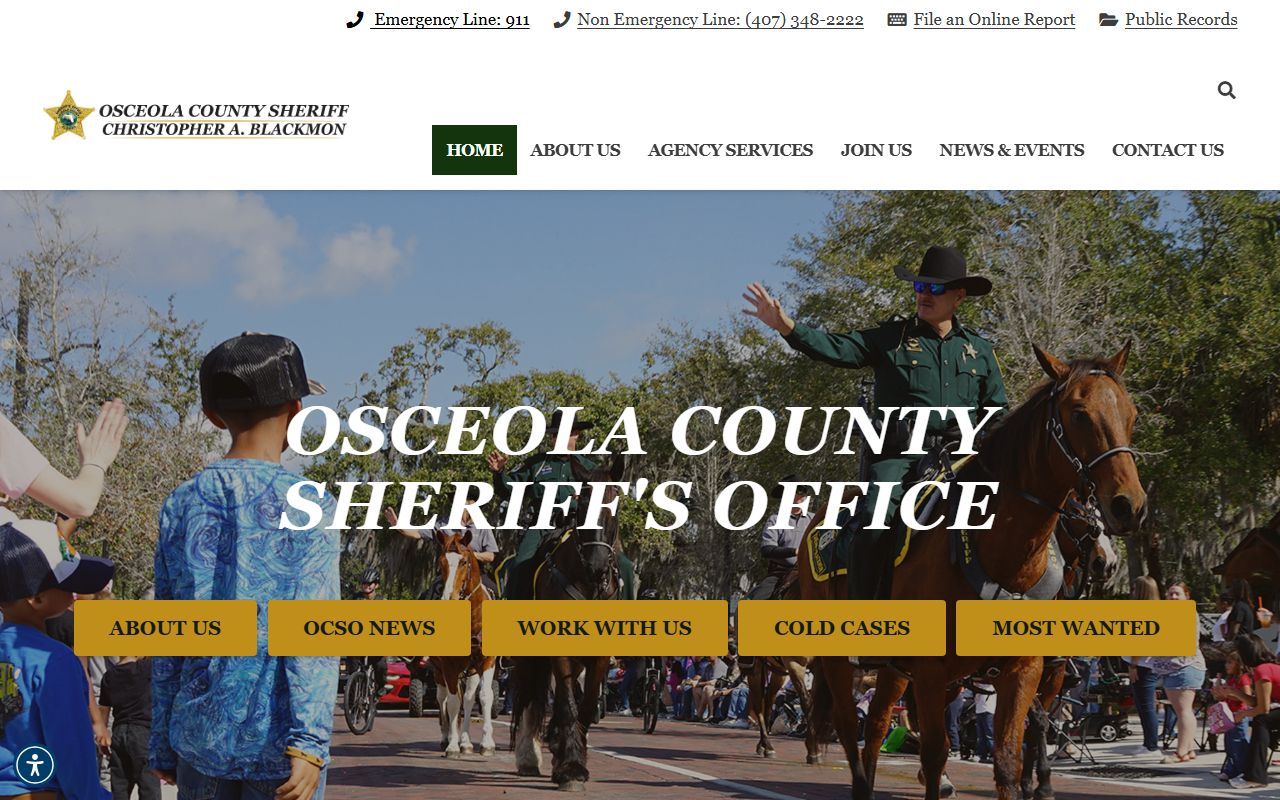 Osceola County Sheriff's Office website home page