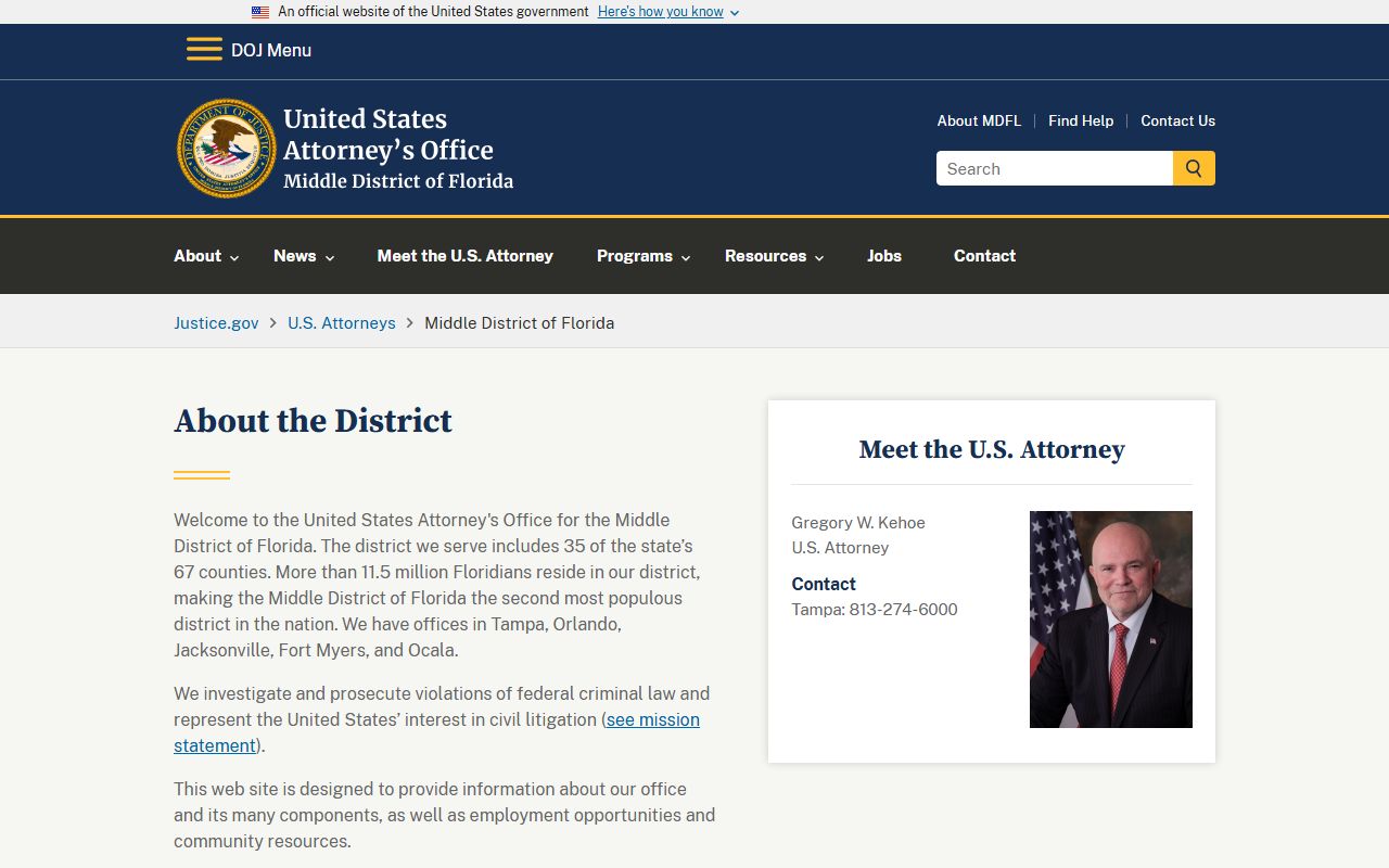 U.S. Attorney Middle District of Florida website