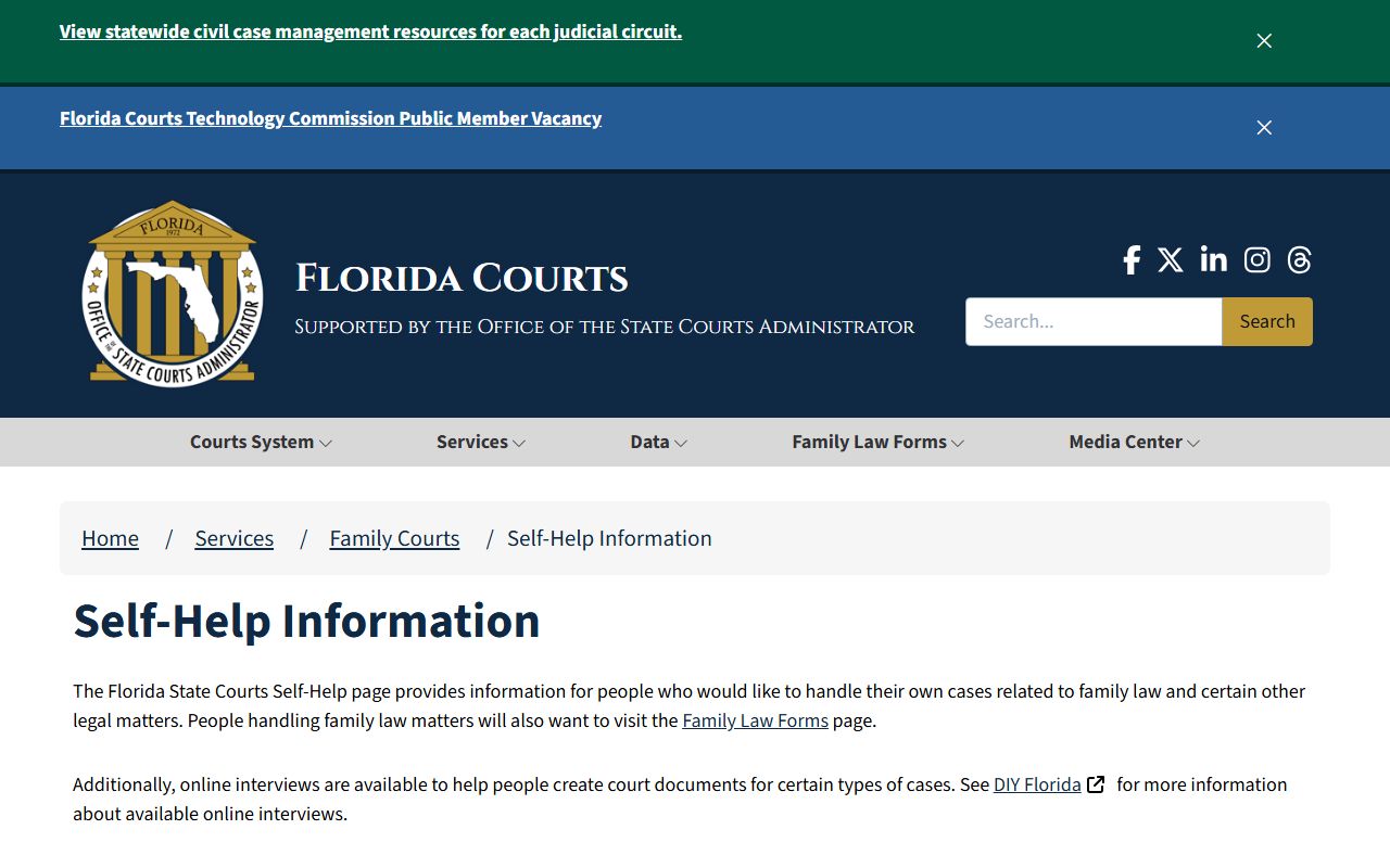 Florida Courts self-help information page for Osceola County court users
