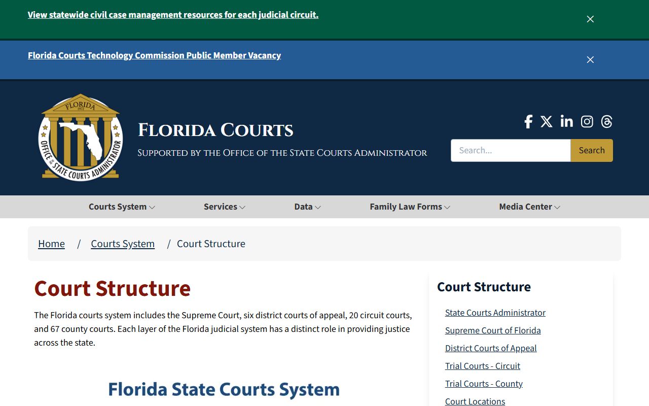 Florida courts hierarchy showing circuit and county courts that serve Osceola County