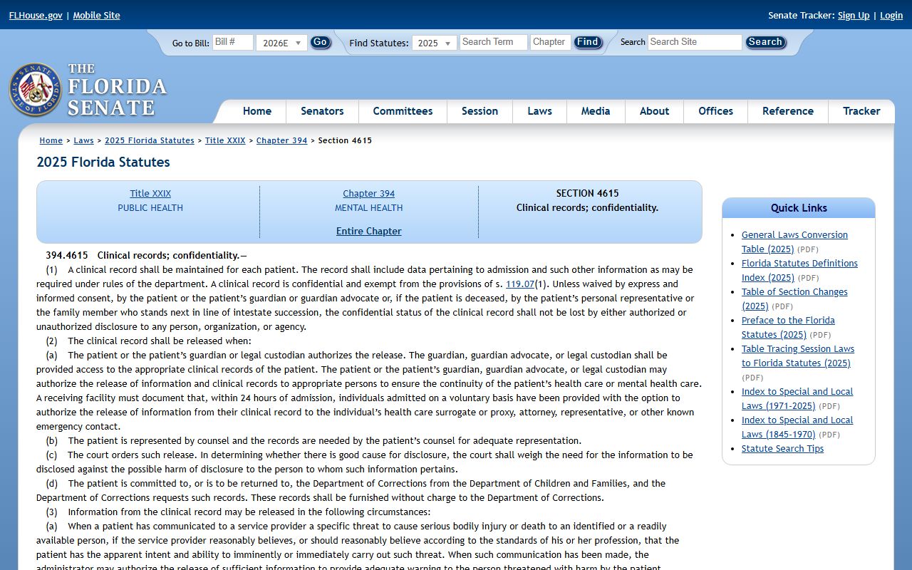 Florida mental health clinical records confidentiality statute