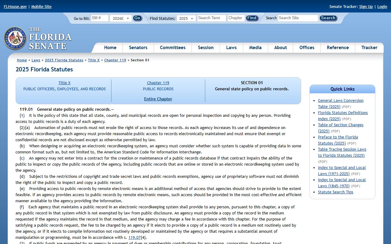 Florida public records policy statute section 119.01 for Osceola County