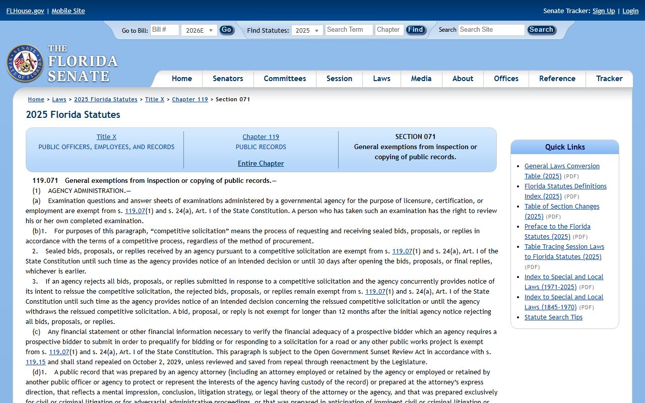 Florida public records exemptions statute section 119.071 for Osceola County