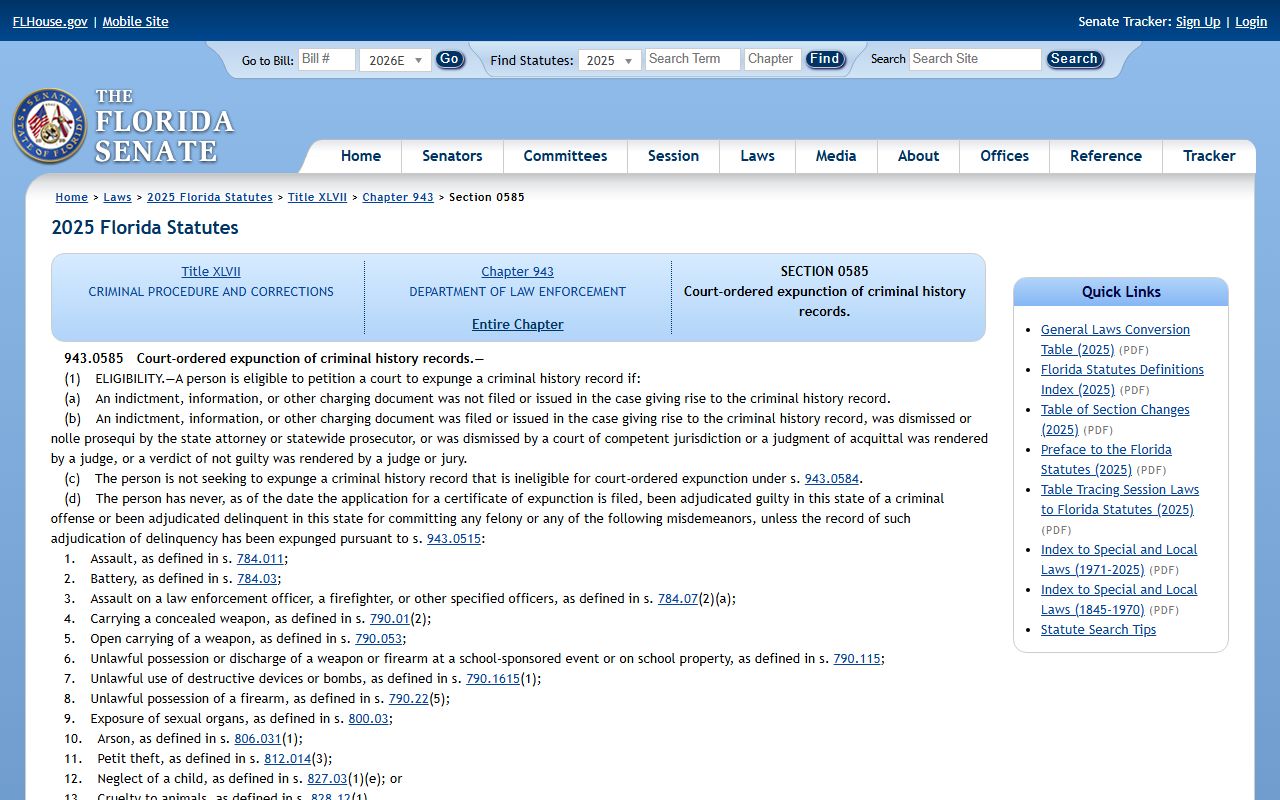 Florida court-ordered expunction statute section 943.0585 for Osceola County