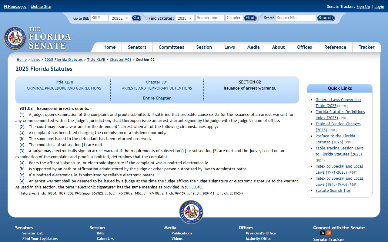 Florida arrest warrant statute used in Osceola County cases
